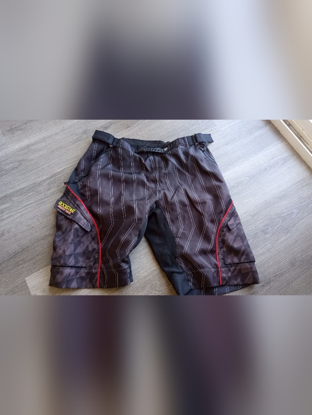 Men's Black Pinstripe Jogger Shorts with Red Trim
